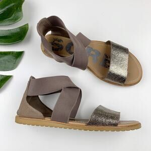 Sorel Ella II Sandals Brown Metallic Strappy Flats Shoes Women's 7